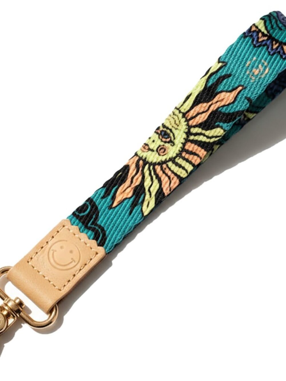 wrist lanyard for keys Bohemian sun and moon face key chain wristlet